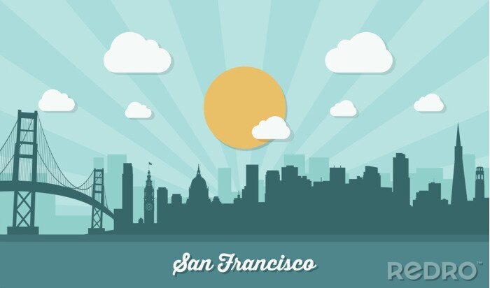 Sticker San Francisco skyline - platte ontwerp