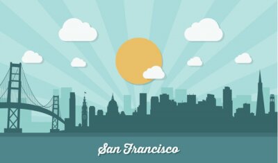 Sticker San Francisco skyline - platte ontwerp