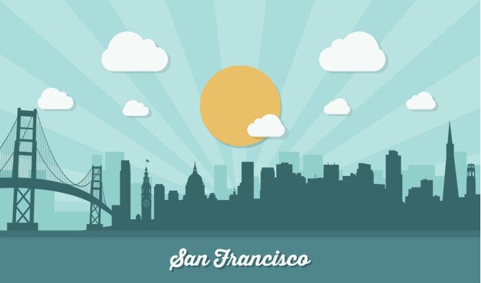 Sticker San Francisco skyline - platte ontwerp