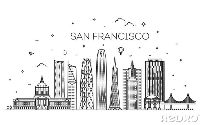Sticker San Francisco stad skyline vector achtergrond
