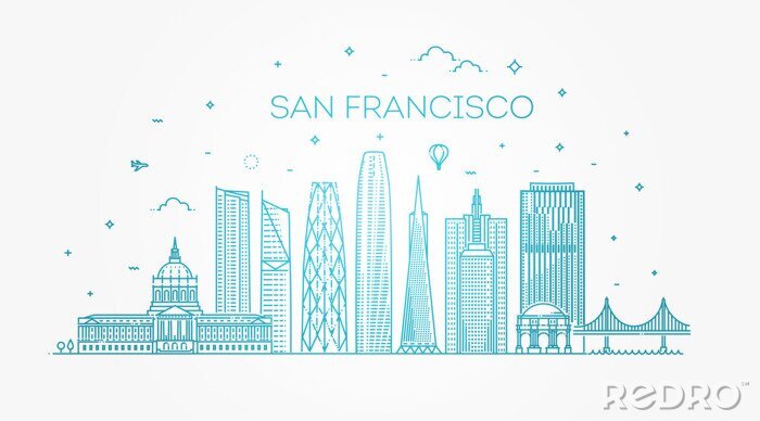 Sticker San Francisco stad skyline vector achtergrond