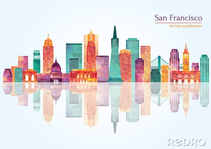 Sticker San Francisco (Verenigde Staten) skyline van de stad. vector illustratie