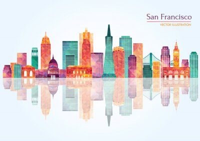 Sticker San Francisco (Verenigde Staten) skyline van de stad. vector illustratie