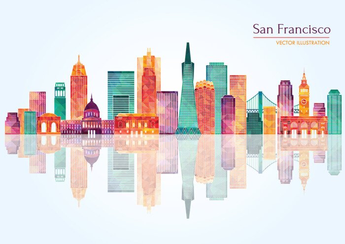 Sticker San Francisco (Verenigde Staten) skyline van de stad. vector illustratie