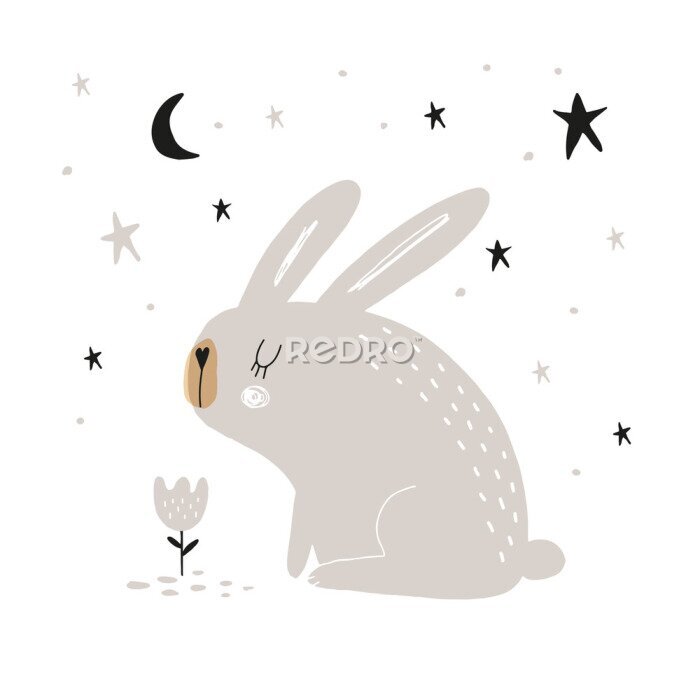 Sticker Scandinavisch konijn op witte achtergrond