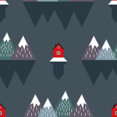 Scandinavische bergen en rode huizen