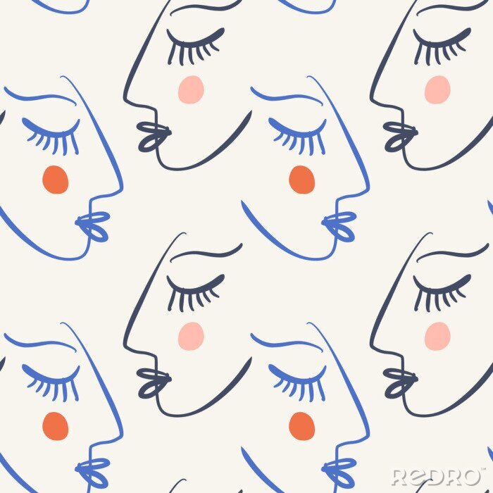 Sticker Scandinavische stijl lijntekeningen gezichten