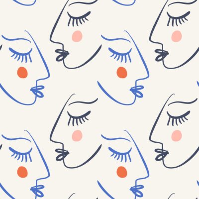 Behang Scandinavische stijl lijntekeningen gezichten