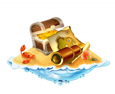 Sticker Schatkaart en verrekijker op het eilandje