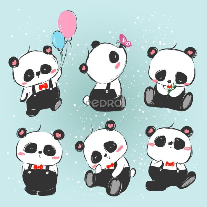 Sticker Schattig patroon van panda's op een blauwe achtergrond