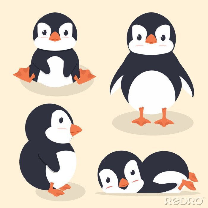 Sticker Schattige kleine pinguïn vector set