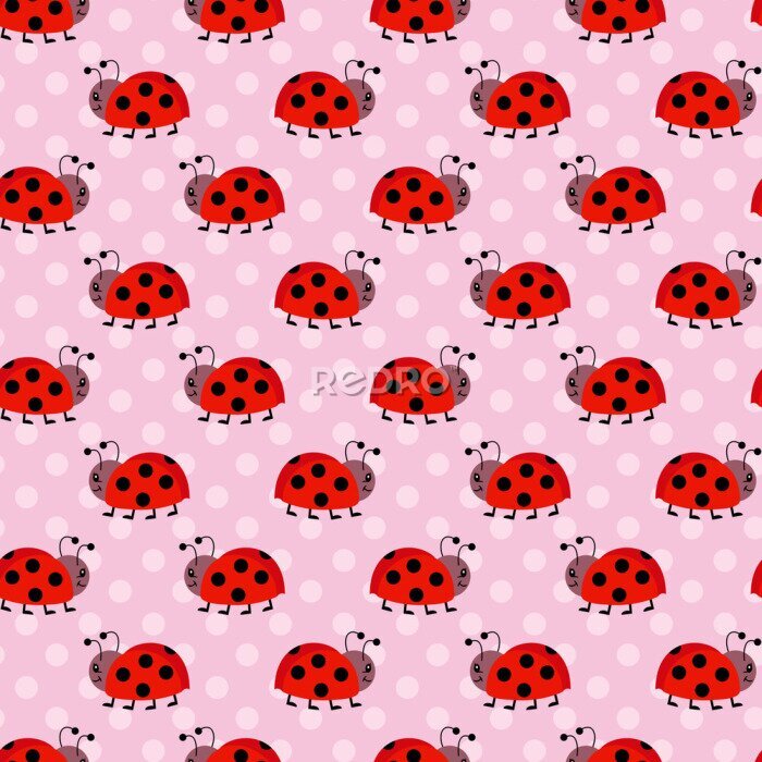 Sticker Schattige lieveheersbeestjes op roze achtergrond