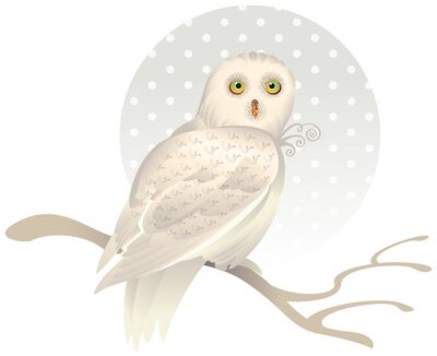 Sticker Schattige witte uil op een tak