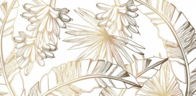 Sticker Schets met bananen en palmbladeren