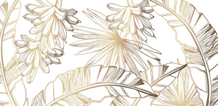 Sticker Schets met bananen en palmbladeren