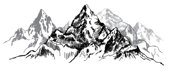 Sticker Schets van scherpe bergpieken