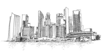 Sticker Schets van Singapore Marina Bay in vector.