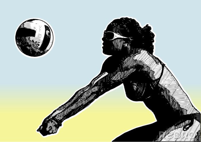 Sticker schetsen van het beachvolleybal