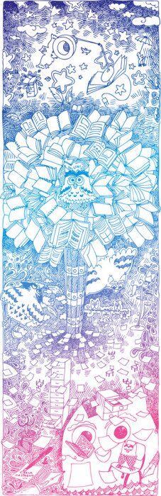 Sticker Schetsmatig doodles uilen en boeken