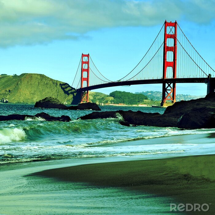 Sticker Schilderachtig landschap en de Golden Gate Bridge