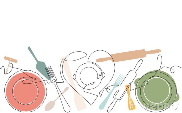 Sticker Seamless Culinary Pattern. Backgraund with Utensils. Vector illustration.