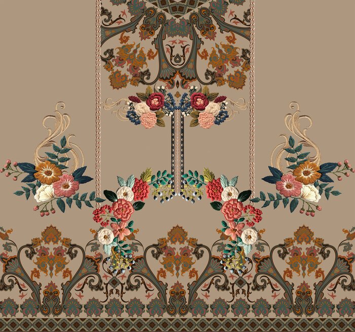 Sticker seamless floral pattern with birds