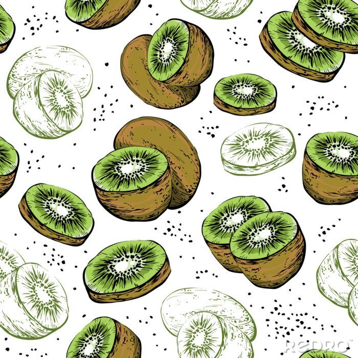 Sticker Seamless pattern with fresh kiwi fruit.