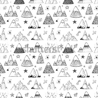 Sticker Seamless pattern with mountains and stars. Can be used for wallpaper, pattern fills, textile, web page background, surface textures