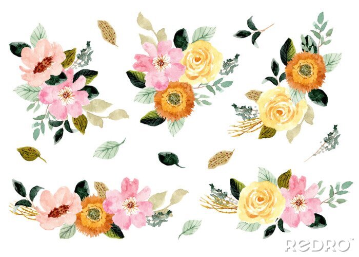 Sticker Set delicate aquarel bloemen illustraties