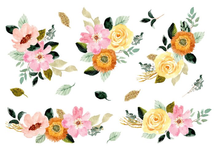 Sticker Set delicate aquarel bloemen illustraties