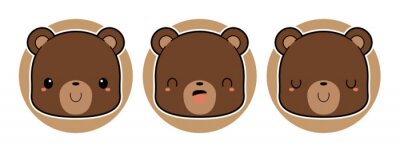Sticker Set of cute brown bear cartoon characters. Kawaii style vector illustration.	
