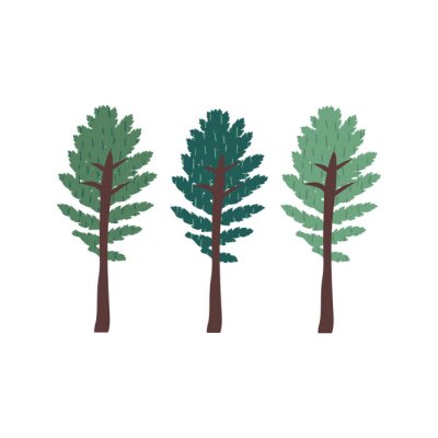 Sticker Set of green trees doodle drawing. Minimal concept of sustainable living, eco forest. Cute plants with texture. Hand drawn flat vector illustration in cartoon style isolated on white background