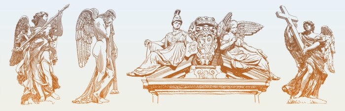 Sticker set of original sketch digital drawing of marble statue