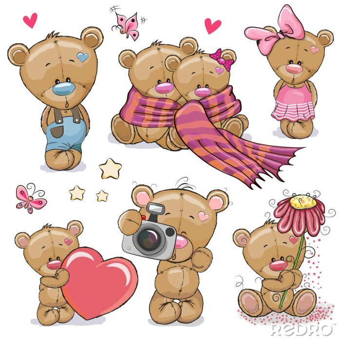 Sticker Set van Cute Cartoon Teddy Bear
