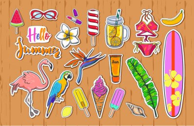 Sticker Set van mode zomer stickers badges pictogrammen patches. Hand getrokken kalligrafie.