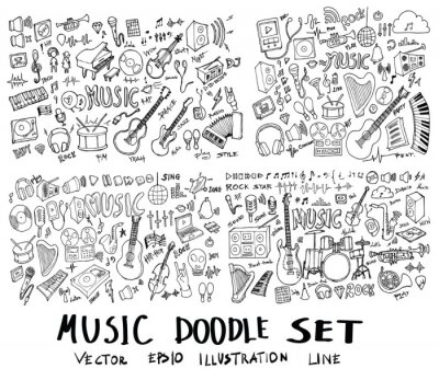 Set van Muziek Hand getrokken doodle lijn vector krabbel eps10