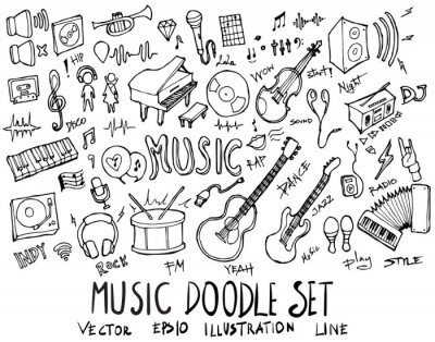 Sticker Set van muziek illustratie Hand getrokken doodle schets lijn vector eps10