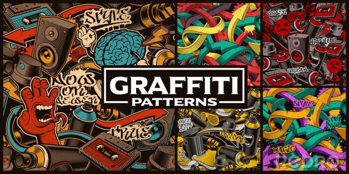 Sticker Set van naadloze patronen met graffiti kunst