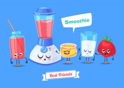 Sticker Set van ontbijt karakters. Vector leuke cartoons