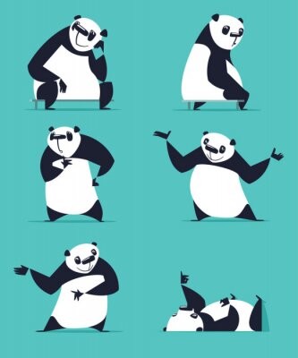Sticker Set van Panda in verschillende poses. Zitten, dromen, denken, het tonen, het liggen, uitnodigend, draaien. Elk Panda is in een aparte laag.