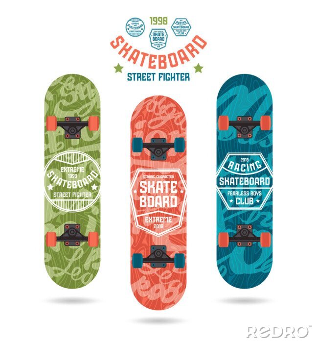 Sticker Set van prints op skateboard