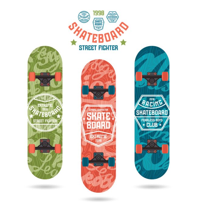 Sticker Set van prints op skateboard
