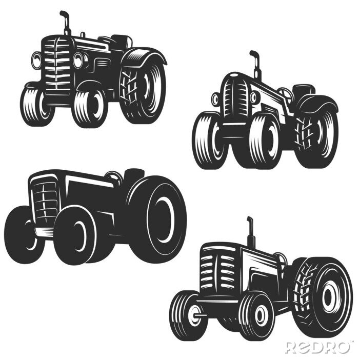 Sticker Set van retro-tractor iconen. Ontwerpelementen voor logo, label, embleem, teken. Vector illustratie