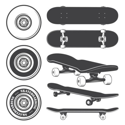 Sticker Set van skateboards en skateboarden wielen.