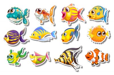 Sticker Set van stickers met leuke vissen