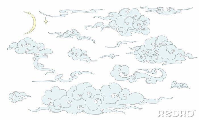 Sticker Set van wolken in Chinese stijl