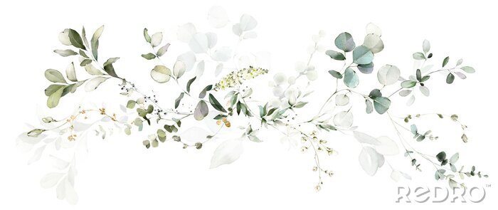 Sticker Set watercolor arrangements with garden herbs. collection pink flowers, leaves, branches. Botanic illustration isolated on white background.