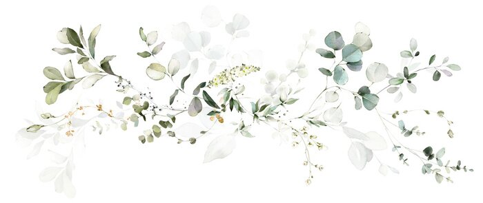Sticker Set watercolor arrangements with garden herbs. collection pink flowers, leaves, branches. Botanic illustration isolated on white background.