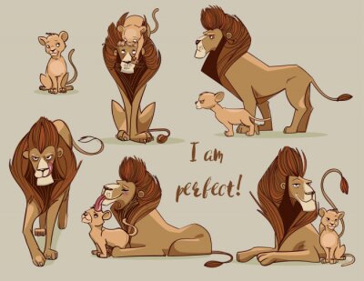 Sticker set with cute lions