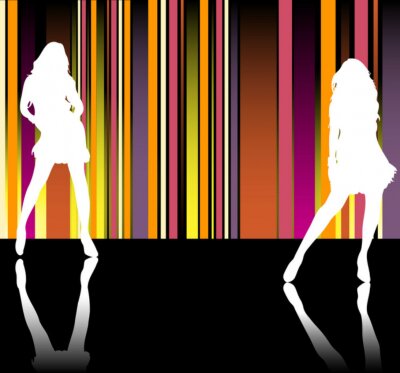 Sexy meisjes silhouetten in de voorkant van gestreepte achtergrond